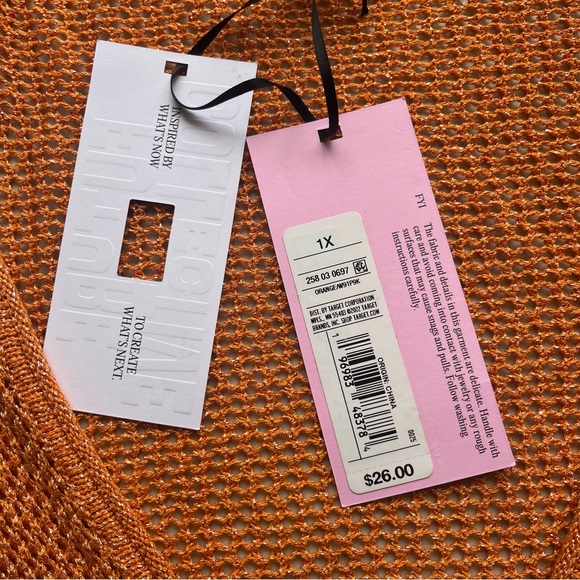 ALANI NOELLE FUTURE COLLecTIVE Women 1X Orange Metallic Crop Open Knit Cardigan - Picture 10 of 16